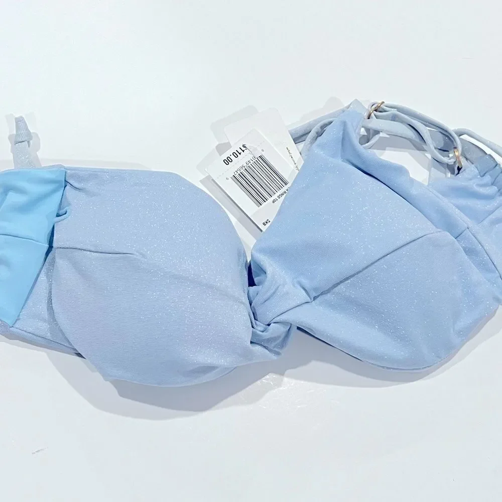 L*Space Ringo Twist Bikini Top swimsuit swimwear sky blue DCup $110, New
